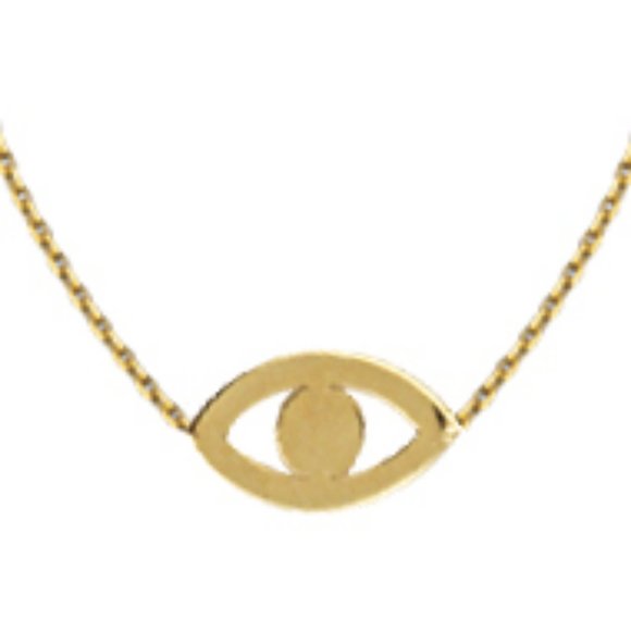14K Solid Gold Cut Out Small Evil Eye Necklace